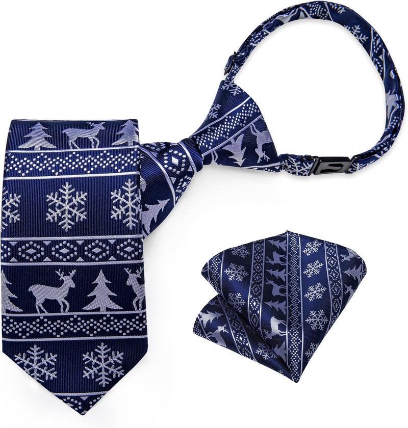 DiBanGu Boys Christmas Tie Set Silk Xmas Holiday Pre-tied tie and pocket Square for Kids Festive Tie with Gift Box - Image 1